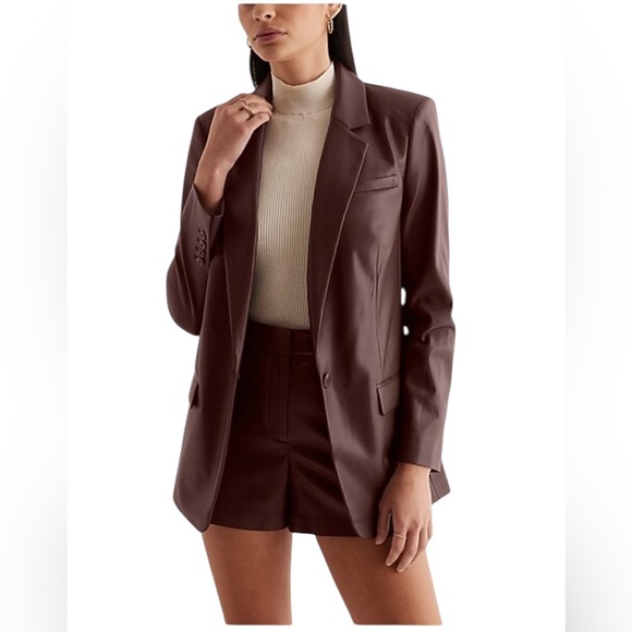 Express Jackets & Blazers - Express NWT chocolate brown faux leather cinched one button boyfriend blazer